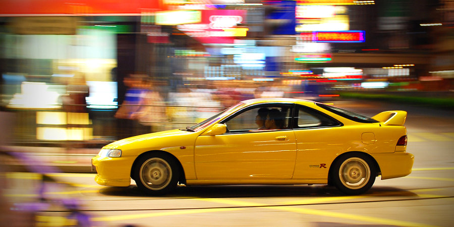 yellow honda integra type r city night