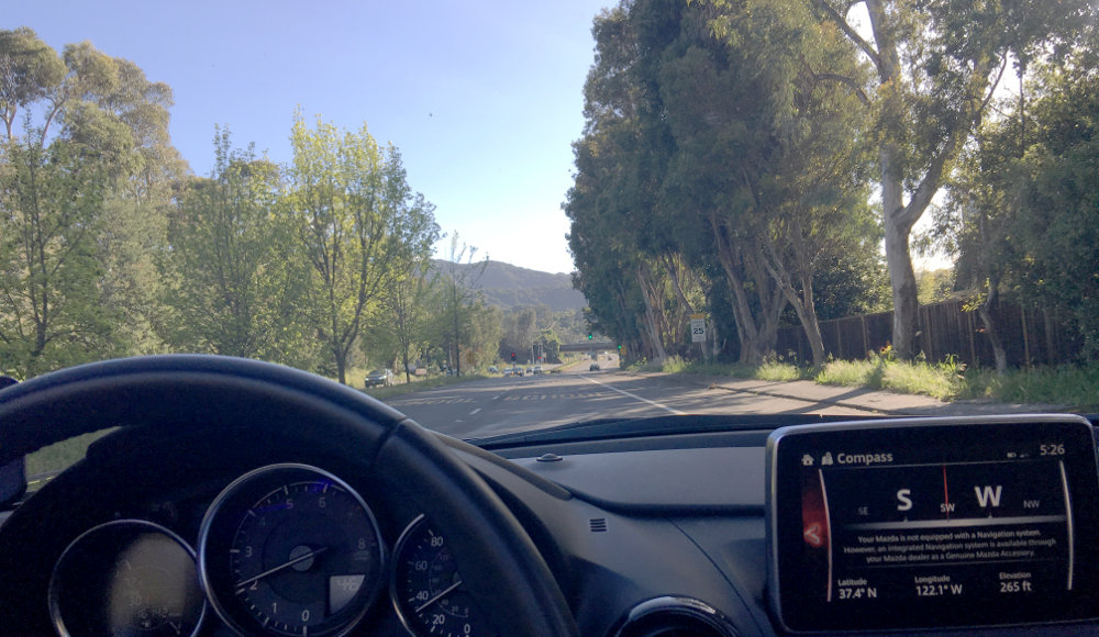 Driving the 2016 Mazda MX-5 with the Foothills in the View